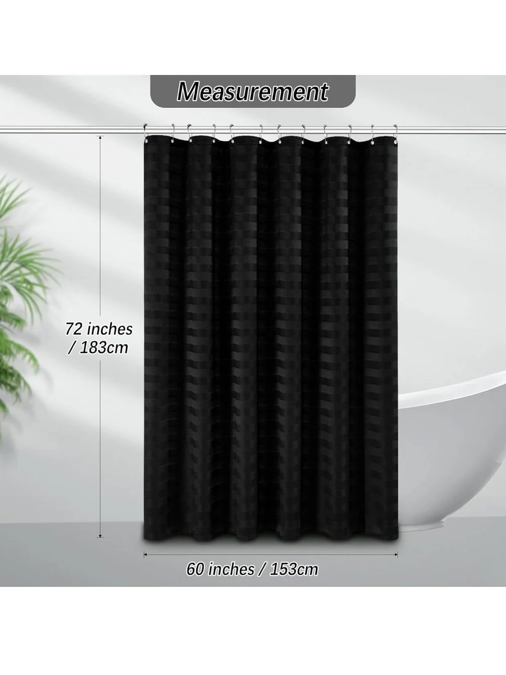 Black Textured Shower Curtain - Modern Water-Resistant Panel
